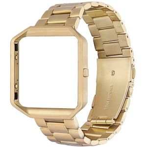 Geschikt voor Fitbit Blaze Smart sport horloge roestvrijstaal metalen band metalen frame Butterfly Buckle drie kralen riem (goud)