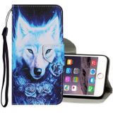 Gekleurd tekenpatroon Horizontaal Flip PU Leren hoesje met Houder & Kaart Slots & Wallet & Lanyard Voor iPhone 8 Plus & 7 Plus(Rose Wolf)