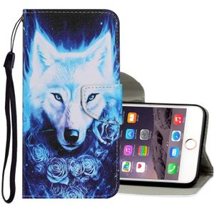 Gekleurd tekenpatroon Horizontaal Flip PU Leren hoesje met Houder & Kaart Slots & Wallet & Lanyard Voor iPhone 8 Plus & 7 Plus(Rose Wolf)