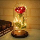 LED knipperende lichtgevende kunstmatige verse rozen romantische decoratieve bloem bruiloft dag Valentijnsdag geschenk te sturen liefhebbers verjaardag Beige houten basis 0-5W