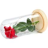 LED knipperende lichtgevende kunstmatige verse rozen romantische decoratieve bloem bruiloft dag Valentijnsdag geschenk te sturen liefhebbers verjaardag Beige houten basis 0-5W