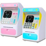 8010 Gesimuleerde gezichtsherkenning ATM Machine Piggy Bank Wachtwoord Automatische Rolling Geld Safe Piggy Bank  Style: Blue