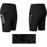 High Waist Mesh Sport Tight Elastic Quick Drying Fitness Shorts With Pocket (Color:Black Size:XXL)