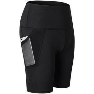 High Waist Mesh Sport Tight Elastic Quick Drying Fitness Shorts With Pocket (Color:Black Size:XXL)