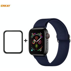 Voor Apple Watch Series 6 / 5 / 4 / SE 44mm Hat-Prince ENKAY 2 in 1 verstelbare flexibele polyester horlogeband + full screen full glue PMMA gebogen HD screen protector (donkerblauw)