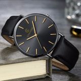 KEMANQI eenvoudige ultradunne waterdichte stalen mesh riem quartz horloge voor mannen (Ultra-Thin Rose Gold shell blauwe wijzerplaat zwarte band)