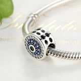 S925 Sterling Silver Beads Persoonlijkheid Ingelegde Blauwe Ogen Ronde Armband Accessoires Kralen