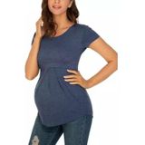 Ruffle shirt geplooide moederschap blouse met korte mouwen (kleur: marineblauw maat: L)