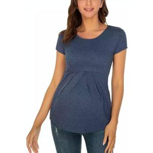 Ruffle shirt geplooide moederschap blouse met korte mouwen (kleur: marineblauw maat: L)