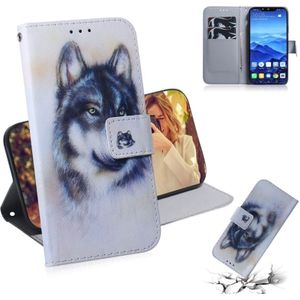 Witte Wolf patroon gekleurde tekening horizontale Flip lederen case voor Huawei mate 20 lite  met houder & card slots & portemonnee