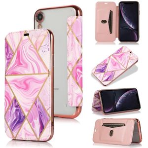 Bronzing Plating PU + TPU Horizontale Flip Leren Case met Houder & Card Slot voor iPhone XR (roze paars)