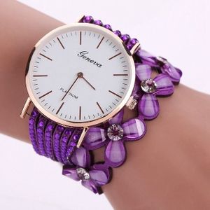 Vrouwen ronde wijzerplaat bloem Diamond hengsten armband horloge (paars)