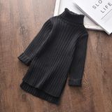 Herfst en Winter Girls Mid-length Split Sweater Turtleneck Sweater (Kleur: Zwart formaat: 110cm)