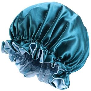 3 PCS TJM-443A Double-Layer Satin Big Lace Night Hat Round Hat Chemotherapie Hat  Size: One Size Adjustable (Peacock Blue)