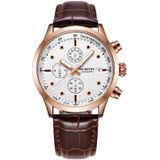 Ochstin 6042B Multifunctioneel zakelijk lederen waterdicht lichtgevend quartz herenhorloge (rosgoud + koffie)