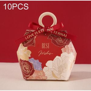 10PCS Wedding Supplies Wooden Ring Portable Wedding Gift Candy Box  Style: Red+Wood Ring+Ribbon(Small)