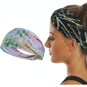 2 stks uitgevoerd fitness oefening zweet-absorberende elastische hoofdband sport zweetband  grootte: gratis grootte (tie dye)