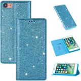 Voor iPhone 8 / 7 Ultradunne Glitter Magnetic Horizontal Flip Leather Case met Holder & Card Slots (Sky Blue)