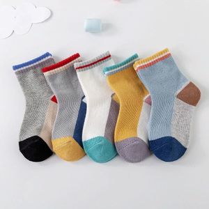 10 paar lente en zomer kinderen sokken gekamd katoenen tube sokken L (gemengde kleuren horizontale strepen)