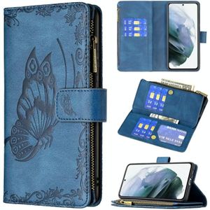 Voor Samsung Galaxy S21 Fe Flying Butterfly Embossing Pattern Rits Horizontale Flip Lederen Case met Houder & Card Slots & Portemonnee