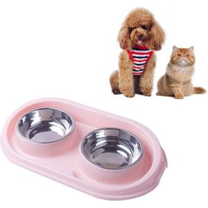 Pet Supplies Stainless Steel Plastic Anti-slip Leak-proof Cat and Dog Bowls (Pink)