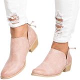Herfst en winter puntige lage hakken laarzen vrouwen lage buis laarzen  schoenmaat: 39 (roze)