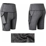 High Waist Mesh Sport Tight Elastic Quick Drying Fitness Shorts With Pocket (Color:Flower Grey Size:XXL)