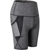 High Waist Mesh Sport Tight Elastic Quick Drying Fitness Shorts With Pocket (Color:Flower Grey Size:XXL)