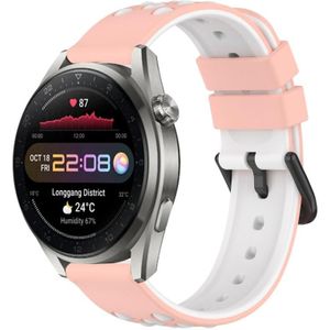 Voor Huawei Watch 3 Pro Nieuwe 22 mm tweekleurige poreuze siliconen horlogeband (roze + wit)