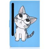 Voor Samsung Galaxy Tab S7 11.0 T870 Gekleurde tekenpatroonspanning horizontale flip zwarte tpu + PU lederen behuizing met Holder & Card Slots & Anti-skid Strip & Sleep / Wake-up Function(Blue Background Cat)