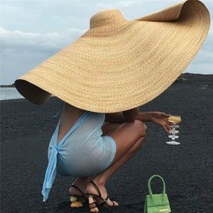 Oversized mode stro weven strand zonnescherm hoed  geschikt voorhoofd omtrek: 58-62cm (wit)