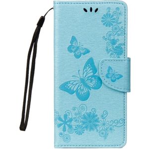 Voor Galaxy S9 PLUS Vintage relif bloemen vlinder patroon horizontale Flip lederen draagtas met kaartslot & houder & portemonnee & Lanyard(Blue)
