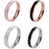 4 stuks eenvoudige zwarte witte epoxy paar ring vrouwen titanium stalen ring sieraden  grootte: amerikaanse maat 9 (zwarte lijm rose goud)