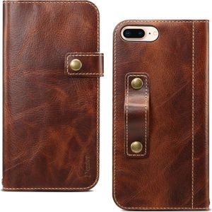For iPhone 7 Plus / 8 Plus Denior Oil Wax Cowhide DK Magnetic Button Horizontal Flip Leather Case with Holder & Card Slots & Wallet(Brown)