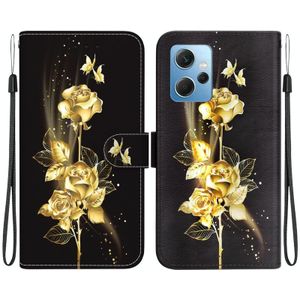 Voor Xiaomi Redmi Note 12 4G Global Crystal Texture Gekleurde Tekening Lederen Telefoonhoesje (Gouden Vlinder Roos)