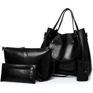 4 in 1 Dames Retro Handtas Fashion Grote Capaciteit Sub-Diagonal Bucket Bag (Zwart)