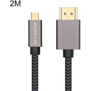 Ult-Unite Vergulde Hoofd HDMI Mannelijk naar Micro HDMI Mannelijke Nylon Gevlochten Kabel  Kabellengte: 2m (Zwart)