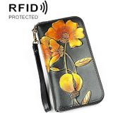 907 antimagnetische RFID vrouwen bloem patroon grote capaciteit hand portemonnee portemonnee telefoon tas met kaartsleuven (geel)