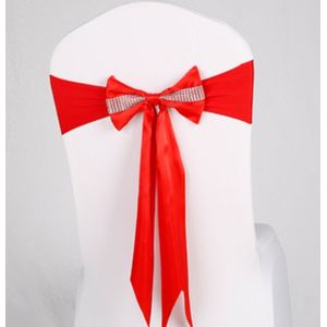 Voor Wedding Events Party Ceremony Banquet Kerst decoratie voorzitter Sash Bow Elastic Chair Ribbon Back Tie Bands Stoel Sashes (Rood)