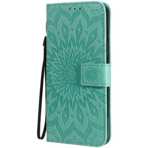 Voor iPhone 12 Pro Max Geperst Afdrukken Zonnebloempatroon Horizontaal Flip PU Lederen Kast Houder & KaartSloten & Wallet & Lanyard(Groen)