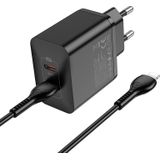 Hoco N35 Streamer PD45W USB-C / Type-C dubbele poort opladerset met Type-C naar 8-pins kabel  EU-stekker