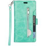 Voor Samsung Galaxy Note10 Multifunctionele Rits Horizontale Flip Lederen Case met Holder & Wallet & 9 Card Slots & Lanyard(Mint Green)