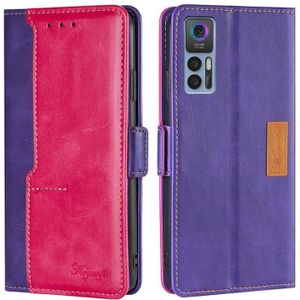 Voor TCL 30 5G/30 + 5G Contrast Kleur Side Buckle Leather Case (Purple + Rose Red)
