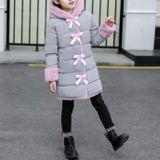 Winter meisjes Mid-Length dikke warme Bow-knoop Hooded katoenen kleding jas  Kid grootte: 160cm (roze)