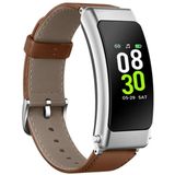 K30 0 96 inch lederen band oortelefoon afneembaar leven waterdicht smartwatch ondersteuning Bluetooth-oproep (bruin zilver)