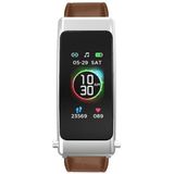 K30 0 96 inch lederen band oortelefoon afneembaar leven waterdicht smartwatch ondersteuning Bluetooth-oproep (bruin zilver)