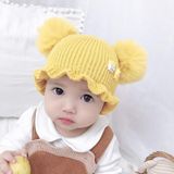 MZ8264 Cartoon Driedimensionale Franse Frietjes Eend Baby Skullcap Gebreid Dubbele Bal Wollen Hoed  Grootte: Vrije maat (Geel)