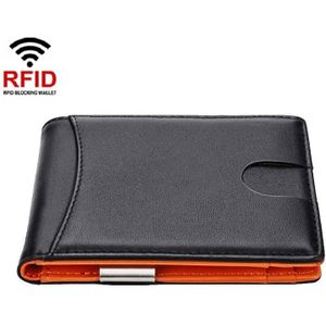 RFID Anti-diefstalborstel Heren Vintage lederen portemonnee kaarthoes (plat patroon + oranje binnenkant)