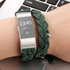Voor Fitbit Charge 2 weven echte lederen vervangende band horlogeband (groen)