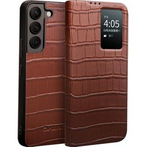 Voor Samsung Galaxy S22 5G QIALINO Krokodil Patroon Lederen Telefoon Case (Bruin)